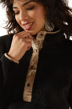 Berber Snap Damenpullover mit halber Knopfleiste