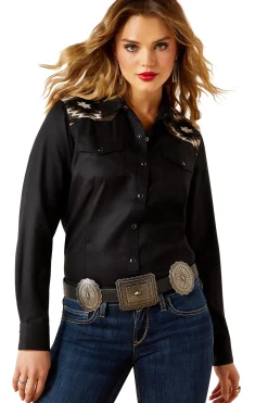 Dawn Damen Westernhemd mit Druckknöpfen und langen Ärmeln