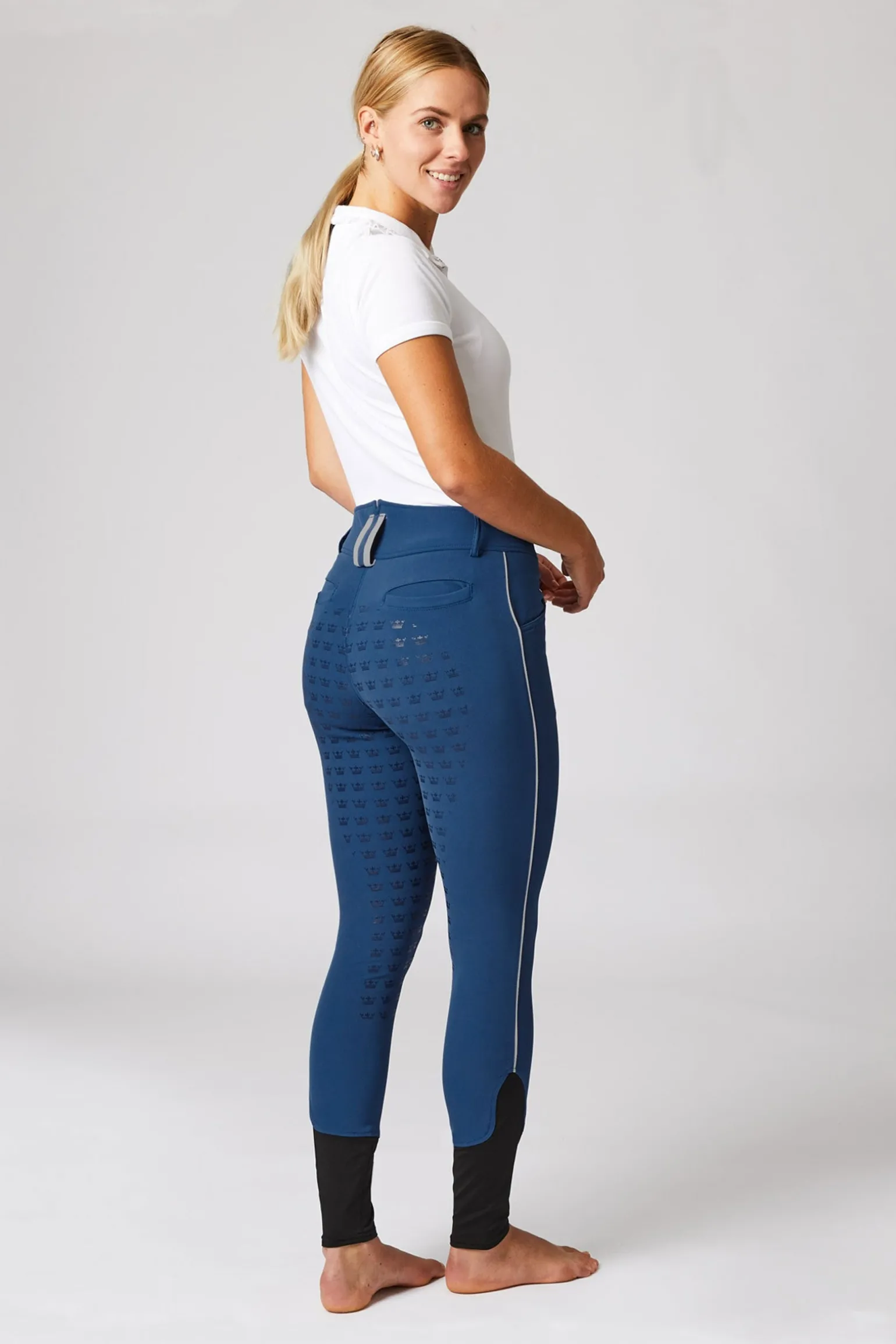 Reithose mit Vollbesatz mit hohem Bund und Kontrasteinfassung